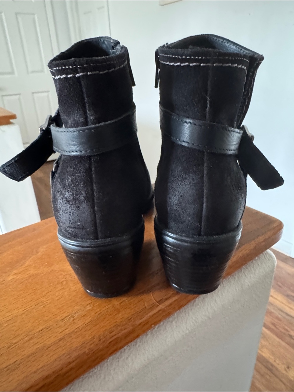 Women's Black suede Ankle Booties with Buckle Strap - Picture 3 of 7